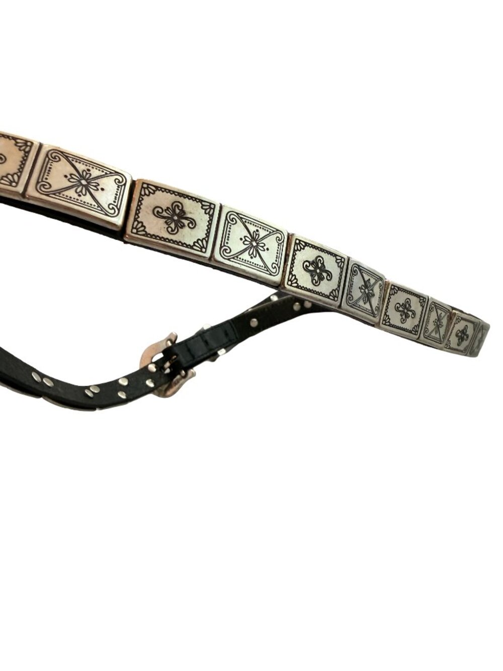 Brighton Black Silver Studded Tile Concho Belt Vintage Southwestern Link Women's - Picture 7 of 10